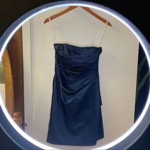Short Satin Cocktail Dress in Marine Blue / Navy